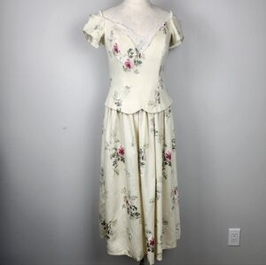 VTG 80s Floral Off-Shoulder Dress Size 9 Fits Medium Cottage Chic